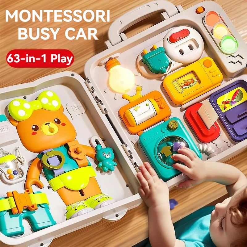 Montessori Busy Board Sensory Toys Cartoon with LED Light Switch Control Board Travel Activities Children Game for 3-6 Years Old