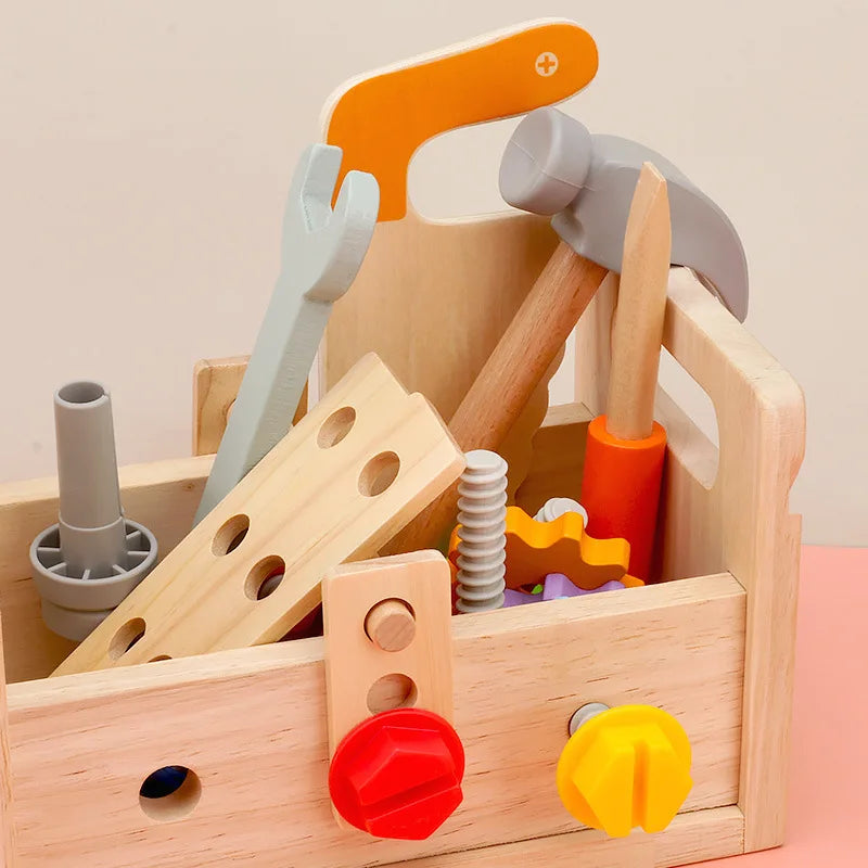 Montessori Toolbox Screws Wrenche Wooden Tools Disassembly Assembly Toys Exercise Baby's Fingers Flexibility Early Education Toy