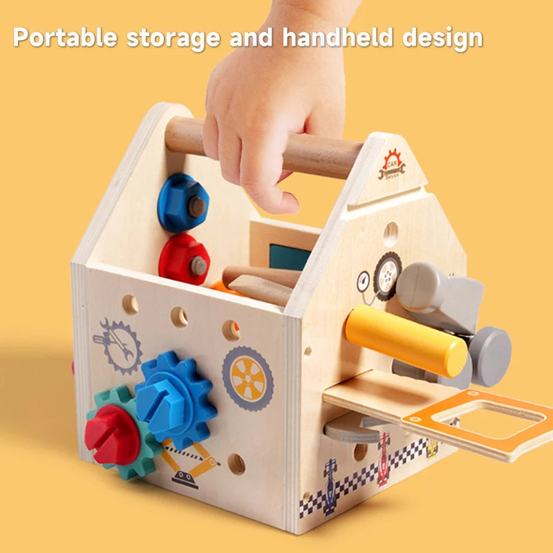 Montessori Baby Wooden Busy House Fine Motor Training Preschool Toy Kids Busy Board Multifunctional Toolbox Nut Disassembly Tool