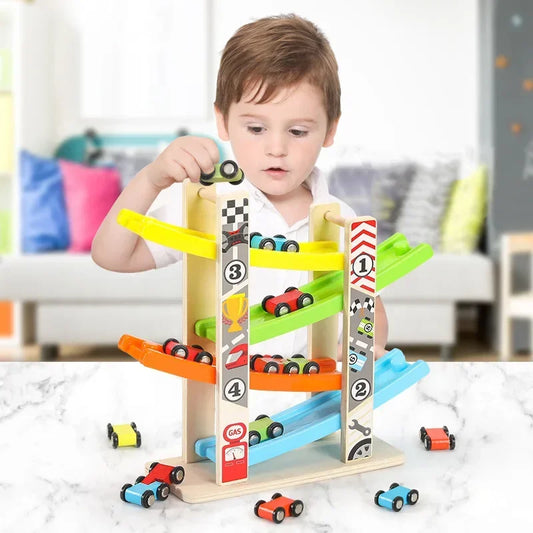 4/7 Track Wooden Ramp Racing Toddler Toy Car Set Montessori Educational Toy Game Mini Inertia Slide Roller Coaster Racing