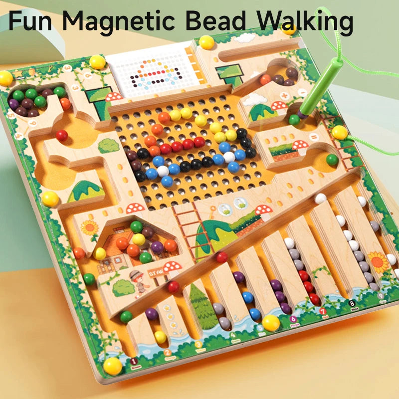 Montessori Children Magnetic Toys Wooden Magnetic Color Pen Moving Ball Game Toys Kids Early Educational Fine Motor Toys Gifts