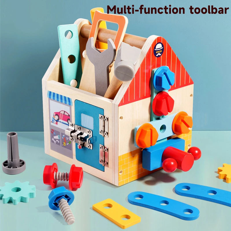 Montessori Baby Wooden Busy House Fine Motor Training Preschool Toy Kids Busy Board Multifunctional Toolbox Nut Disassembly Tool