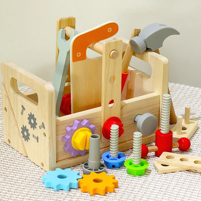 Montessori Toolbox Screws Wrenche Wooden Tools Disassembly Assembly Toys Exercise Baby's Fingers Flexibility Early Education Toy