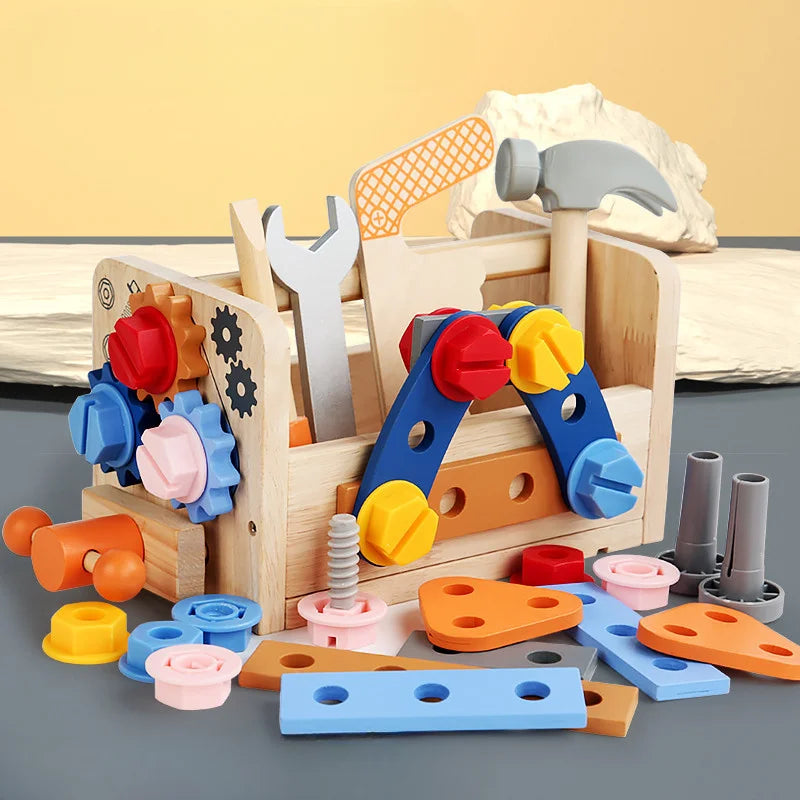 Montessori Toolbox Screws Wrenche Wooden Tools Disassembly Assembly Toys Exercise Baby's Fingers Flexibility Early Education Toy