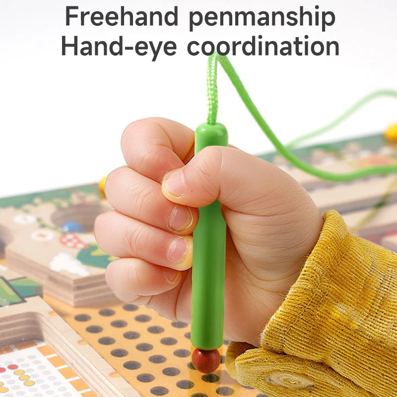 Montessori Children Magnetic Toys Wooden Magnetic Color Pen Moving Ball Game Toys Kids Early Educational Fine Motor Toys Gifts