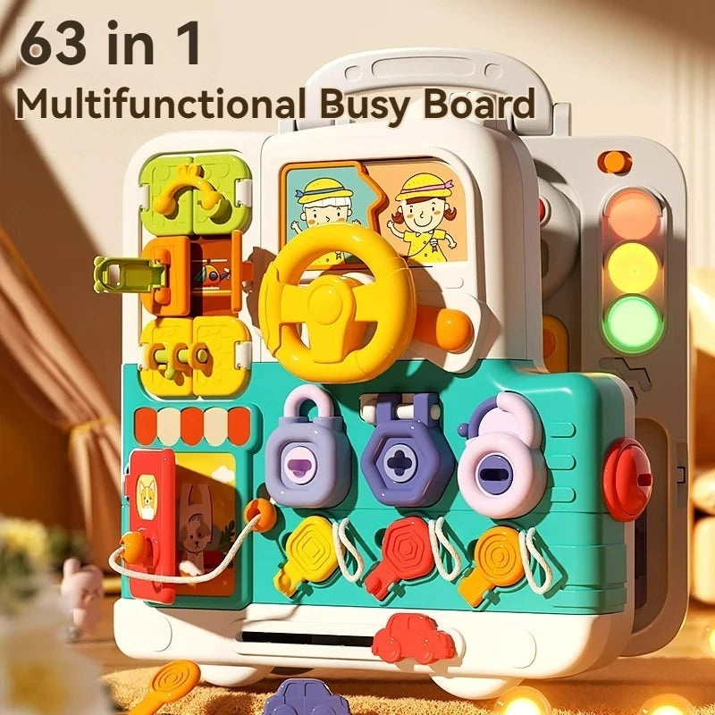 Montessori Busy Board Sensory Toys Cartoon with LED Light Switch Control Board Travel Activities Children Game for 3-6 Years Old